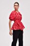 Women's Cropped Patterned Half-Sleeve Blouse - 2