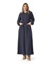 Long Sleeve Shawl Pattern Hanzade Flannel Buttoned Long Pocketed Winter Dress Navy Blue Lcvt