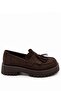 Nastia Women's Suede Brown Tasseled Thick Threaded Sole Oxford Loafer Masculine Casual Shoes 5 cm Heel - 4
