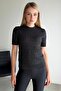 Crew Neck Hair Braided Glittery Soft Textured Blouse - 3