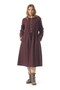Long Sleeve Sibel Flannel Shawl Patterned Waist Gathered Winter Midi Length Dress with Pockets Burgundy Brd