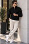 Men's Knitwear Sweater Half Zipper Turtleneck Hair Knit Patterned Long Sleeve Winter Sweater - 2