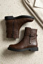 Brown Printed Genuine Leather Women's Boots Lightweight Short Heeled Zippered Real Natural Leather Women's Boots Model Winter and Spring Style Boots - 6
