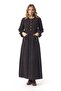 Long Sleeve Shawl Pattern Hanzade Flannel Buttoned Long Pocketed Winter Dress Black Syh