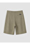 Khaki Loose Fit Linen Look Men's Shorts - 7