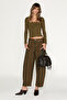 Nerano Women's Lace Front Buttoned Long Sleeve Khaki Blouse - 4