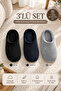3-Piece Gray - Navy Blue - Black Corduroy 3 cm Sole Closed Toe House Slippers Set Byndkdf0