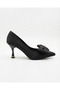 Women's Suede Pointed Toe Stylish Heeled Shoes with Large Bow Detail - 3