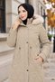 Baklava Pattern Full Length Nova Quilted Coat Beige Hm2964 - 3