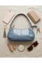 Soft Leather Gold Detailed Blue Shoulder Bag Women's Daily Stylish Baguette Bag - 4