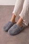 Plampi Gray Stripe Detailed Plush Women's Winter House Slippers - 3