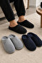 3-Piece Gray - Navy Blue - Black Corduroy 3 cm Sole Closed Toe House Slippers Set Byndkdf0 - 2