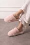 Plampi Powder Stripe Detailed Plush Women's Winter House Slippers