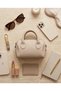 Beige Matte Textured Mini Hand and Shoulder Bag for Women—Zippered Casual-Chic Bag, 19x11 cm, CANEDR08 - 4