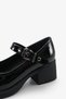 Women's Thick Heeled Strappy Casual Shoes Masser Black Patent Leather - 5