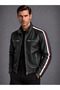 Men's Genuine Leather Jacket with Stripe Detail
