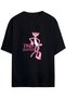Pink Panther Film Printed Black Oversize T-Shirt Unisex Combed Cotton Crew Neck Model
