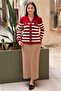 Horizontal Striped Front Snap Button Knitwear Mercerized Cardigan - 3