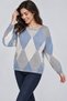 Women's Diamond Patterned Boat Neck Knit Sweater - 3