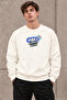 Men's Blue Vibes Written and Retro Cassette Printed Crew Neck Casual Regular Fit Sweatshirt