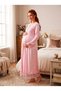 New Season Powder Lace Detailed Buttoned Design with Breastfeeding Feature Long Sleeve 100% Cotton Maternity Nightgown Set of 2 - 7