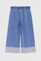 Girl's Jeans with Elastic Waist, Wide Legs, Stone Embroidered Star Pattern - 2