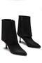 Women's Black Suede Pointed Toe Folded Sock Boots with Goblet Heels (7.5 cm)