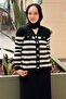 Horizontal Striped Front Snap Button Knitwear Mercerized Cardigan