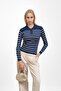 Navy Blue Ribbed Polo Neck Knitwear Body Sweater - 4