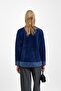 Navy Blue Crew Neck Striped Angora Soft Knit Sweater - 4