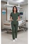 Women's Envelope Collar Turquoise Petrol Blue Saks Blue Bitter Green Terycotton Doctor & Nurse Scrubs Set - 7