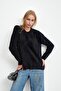 Black Crew Neck Patterned Angora Soft Knit Sweater - 5