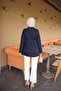 Navy Blue Single Button Dabıl Crep Jacket with Sleeves - 4