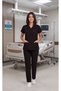 Women's V-Neck Bat Sleeve Terycotton Fuchsia, Burgundy, Bitter Green, Navy Blue, Black Nurse Scrubs Set - 7