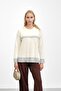 Cream Crew Neck Striped Angora Soft Knit Sweater - 2