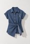 Stone Embellished Denim Look Shirt with Tie Detail - 3