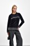 Black Crew Neck Striped Angora Soft Knit Sweater