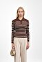Brown Ribbed Polo Neck Knitwear Bodysuit Sweater - 2