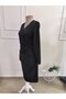 Women's long sleeve double breasted lapel pleated waist midi imported crepe dress - 5