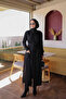 Black Pocketed Long Mercerized Knitwear Cardigan - 2