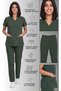 Women's Envelope Collar Turquoise Petrol Blue Saks Blue Bitter Green Terycotton Doctor & Nurse Scrubs Set - 6