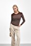 Brown Ribbed Simit Collar Striped Knitwear Body Sweater - 5