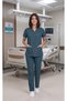 Women's Envelope Collar Turquoise Petrol Blue Saks Blue Bitter Green Terycotton Doctor & Nurse Scrubs Set - 7