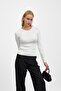 White Ribbed Cowl Neck Knitwear Body Sweater - 4