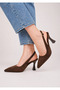 Women's Brown Suede Pointed Toe 9 cm Thin Heel Ankle Strap Slingback Shoes (Extra Padded Comfort Sole) - 2