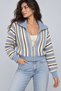 Women's High Collar Zippered Striped Short Knitwear Cardigan - 2