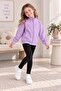 Girl's Front Zippered Stand Collar Lilac Cardigan - Camisole - 2