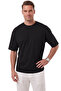 Men's 100% Cotton Oversize Wide Cut Crew Neck Basic Black T-Shirt 2604362 - 2