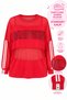 Plus Size Transparent Tulle Detailed Stone Embellished Letter Printed Stripe Sleeve Women's Blouse - 2