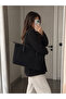 Women's Black Large Size Suede Shoulder Bag – Zippered Daily Tote Bag
